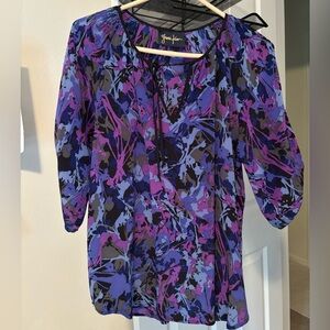 Yumi Kim-Silk Purple and Blue Blouse 3/4 Sleeve